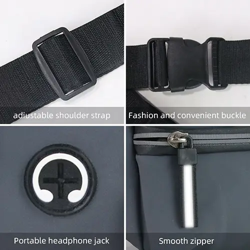 Modern Multi-Compartment Waist Bag with Earphone Port and Adjustable Strap